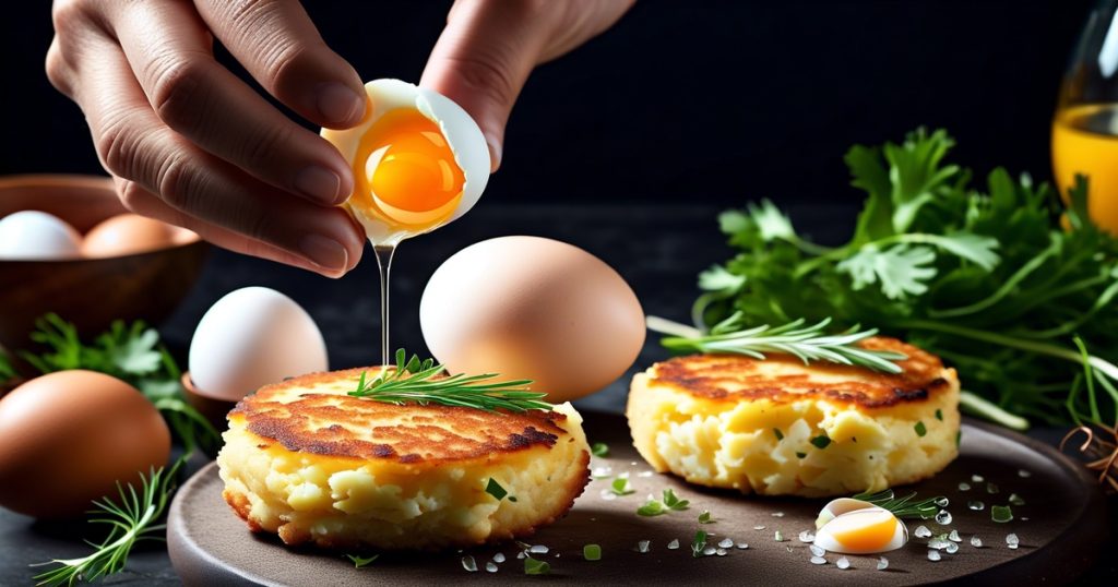 a person pouring an egg into a piece of food