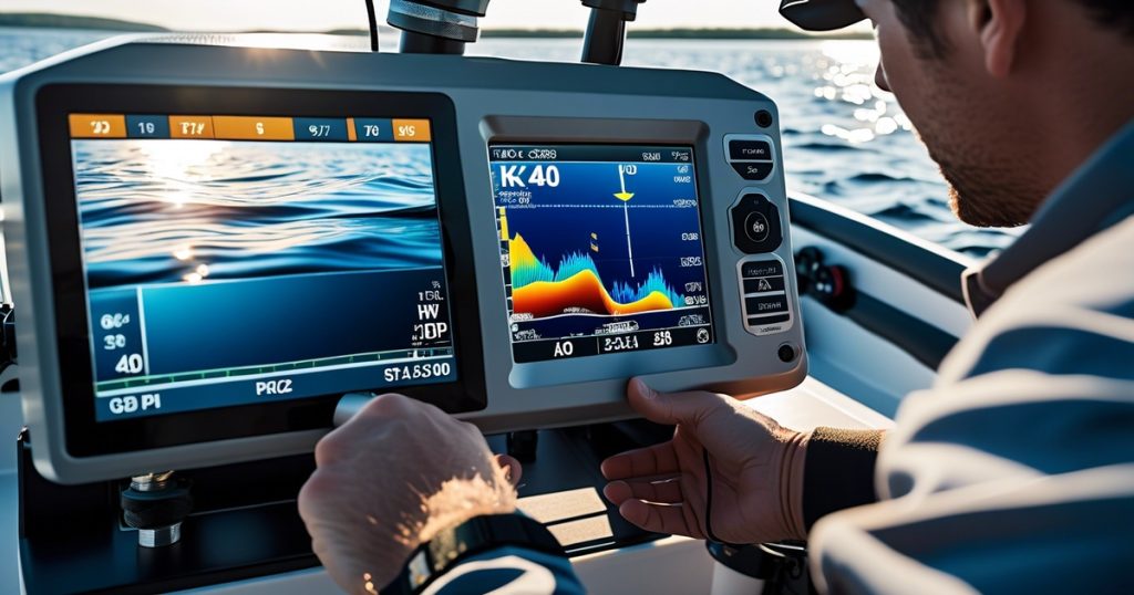 a person's hands on a boat with a screen